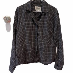 Flax Linen Black Plaid Button Down Long Sleeve M